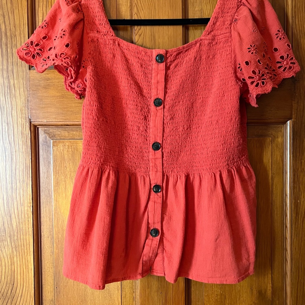 Madewell Eyelet-Sleeve Lucie Smocked Top